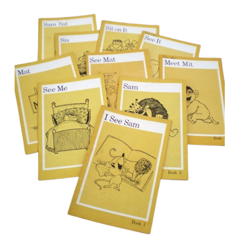 A stack of I See Sam phonics books